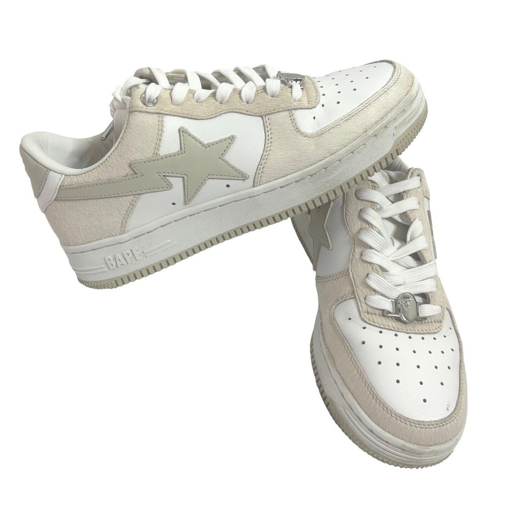BAPE A Bathing Ape Bape Sta | White Cream Pony Hair Low Top Sneakers | US 7
